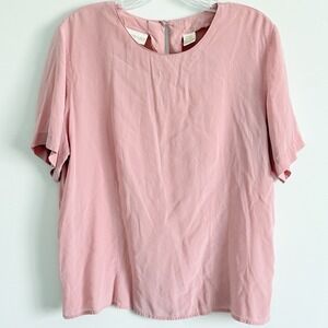 Silk Petal Pink Blouse Top women Large Ethereal Feminine Coquette Career Layer
